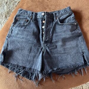 Agolde Dee High Waisted Black Frayed Denim Shorts